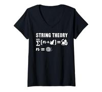 Mujer Teoría de Cuerdas Matemáticas Gato Camiseta Cuello V