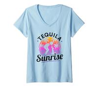 Mujer Tequila Sunrise Divertida Playa Dorada Mallorca Malle Fiesta Camiseta Cuello V