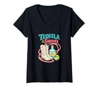 Mujer Tequila y atardeceres Western Country Cowgirl Boots Beber Camiseta Cuello V