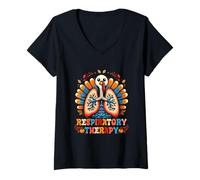 Mujer Terapeuta de Terapia respiratoria de Acción de Gracias Otoño Pulmón Camiseta Cuello V