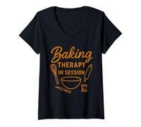 Mujer Terapia de horneado en sesión Humor de Cocina Camiseta Cuello V