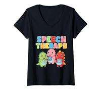 Mujer Terapia del Habla Dinosaurio Speeh Patología del Lenguaje SLP Camiseta Cuello V