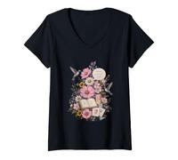 Mujer Terapia del Habla Floral Maestro colibrí Aula ABC Camiseta Cuello V