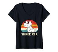 Mujer Tercer cumpleaños de Dinosaurio Rex para niño y niña, cumpleaños de Three Rex Camiseta Cuello V