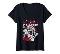 Mujer Terrifier Art with Knife Bloody Magazine Cover Kanji Horror Camiseta Cuello V