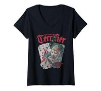 Mujer Terrifier Cards and Dice Art The Clown Bloody Knife Horror Camiseta Cuello V
