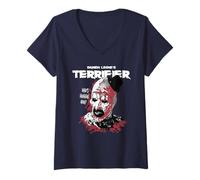 Mujer Terrifier Distressed Art the Clown Graphic Horror Movie Camiseta Cuello V