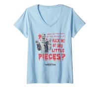 Mujer Terrifier Hack Me Into Little Pieces Bloody Text Art Horror Camiseta Cuello V