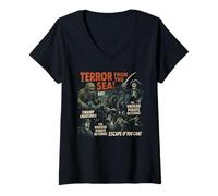 Mujer Terror from The Sea - Póster de película de Terror Vintage para Halloween Camiseta Cuello V
