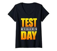 Mujer Test Day May The Skills Be with You Exam Day Student Teacher Camiseta Cuello V
