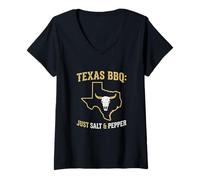 Mujer Texas BBQ Just Salt and Pepper Auténtica Parrilla Pitmaster Camiseta Cuello V