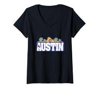 Mujer Texas Desert Landscape Austin Travel Retro Minimalista Camiseta Cuello V