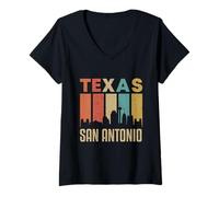 Mujer Texas San Antonio City Skyline Vintage Retro Colores 70s 80s Camiseta Cuello V