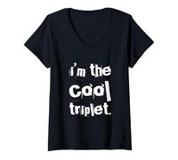Mujer Texto de Humor Divertido Citas Divertidas de trío I Am The Cool Triplet Camiseta Cuello V