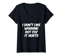 Mujer Texto de Humor Divertido Divertido No me Gusta Hacer Ejercicio Porque Duele Camiseta Cuello V