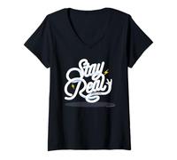 Mujer Texto de Paul Frank Stay Real Bubble Camiseta Cuello V
