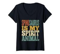 Mujer Texto Retro de Spinosaurus Is My Spirit Animal Camiseta Cuello V