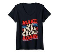 Mujer Texto Retro Make My Knee Great Again Camiseta Cuello V