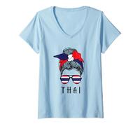 Mujer Thai Girl Thai Heritage Thailand Flag Camiseta Cuello V
