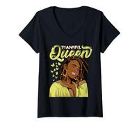 Mujer Thankful Black Queen Melanin Mujeres Niña Negra Chicas Mágicas Camiseta Cuello V