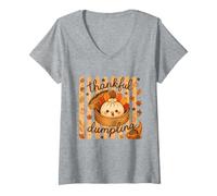 Mujer Thankful Dumpling Cute Turkey Thanksgiving Squishy Fall Camiseta Cuello V