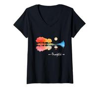 Mujer Thankful Guitar Lake Shadow Guitarists Lovers Thanksgiving Camiseta Cuello V