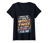Mujer Thanks To My Middle Finger For Having My Back |- Camiseta Cuello V