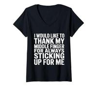 Mujer Thanks To My Middle Finger For Having My Back - Camiseta Cuello V