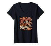 Mujer Thanksgiving Gravy is my Spirit Animal Funny Holiday Pavo Camiseta Cuello V