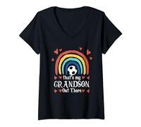 Mujer That's My Grandson Out There Soccer Hobby Rainbow Vintage Camiseta Cuello V