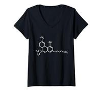 Mujer THC Química Fórmula Marihuana Cannabis Kiffer Hierba Camiseta Cuello V