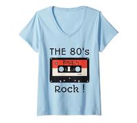 Mujer The 80's Rock ! Cinta de Casete para Camisa con Estampado Negro Camiseta Cuello V