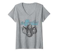 Mujer The Beatles - Logotipo azul con caras de miembros de la banda Camiseta Cuello V