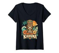 Mujer The Big Kahuna Hawaiian Tiki Surf Vintage Tropical Camiseta Cuello V