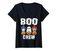 Mujer The Boo Crew Halloween a Juego Lindo Gato Bruja Fantasma Calabaza Camiseta Cuello V