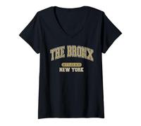 Mujer The Bronx New York Setled 1639, estilo vintage, deportivo, arqueado, beige Camiseta Cuello V