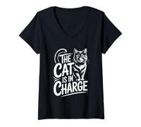 Mujer The Cat Is In Charge Camiseta Cuello V