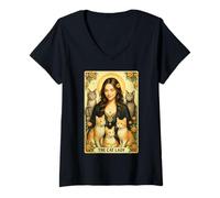 Mujer The Cat Lady Tarot Card Witchy Gothic Halloween Cat Mom Camiseta Cuello V