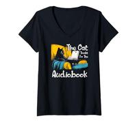 Mujer The cat thinks I'm the audiobook Camiseta Cuello V