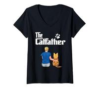 Mujer The Catfather American Shorthair Cat Dad Funny Cats Loves Camiseta Cuello V