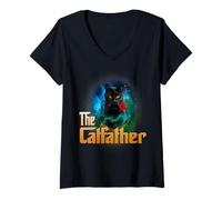 Mujer The Catfather Funny Kitten Cat Lover Funny Dad Fathers Day Camiseta Cuello V