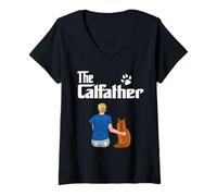 Mujer The Catfather Maine Coon Cat Dad Funny Cats Loves Camiseta Cuello V