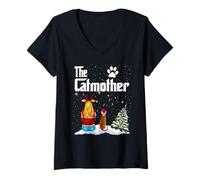 Mujer The Catmother Bengal Cat Mom Christmas Funny Kitty Xmas Camiseta Cuello V