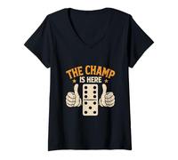 Mujer The Champ Is Here Dominó King Domino Player Tile Lover Camiseta Cuello V