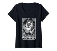 Mujer The Chicks Chicken Farm Farm Tarot Card Witchy Hen Camiseta Cuello V