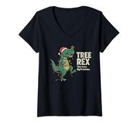Mujer The Christmas Wonder Dinosaur Christmas Tree Rex Camiseta Cuello V
