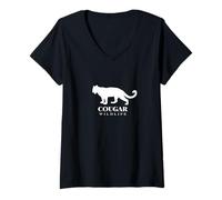 Mujer The Cougar, Woodland Wildlife Cougar Illustration Graphic Camiseta Cuello V