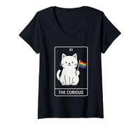 Mujer The Curious - Lindo dinosaurio minimalista LGBT Tarot Art para Pr Camiseta Cuello V