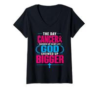 Mujer The Day Cancer Showed Up in My Life God Showed Up Bigger Camiseta Cuello V