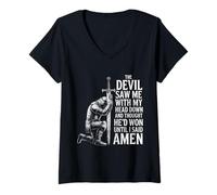 Mujer The Devil Saw Me Thought He'd Won Christian Religious Saying Camiseta Cuello V